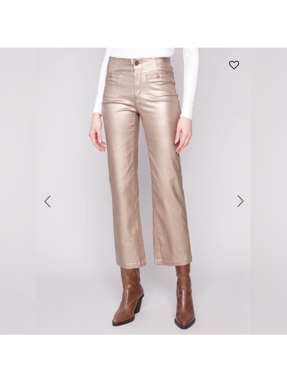 CHARLIE B Metallic Champagne Cropped Pants